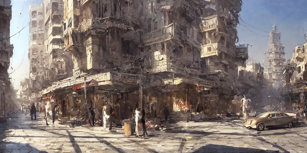 Prompt: hyper realistic, beautiful damascus city, cleaned up,, painted by greg rutkowski, highly detailed,