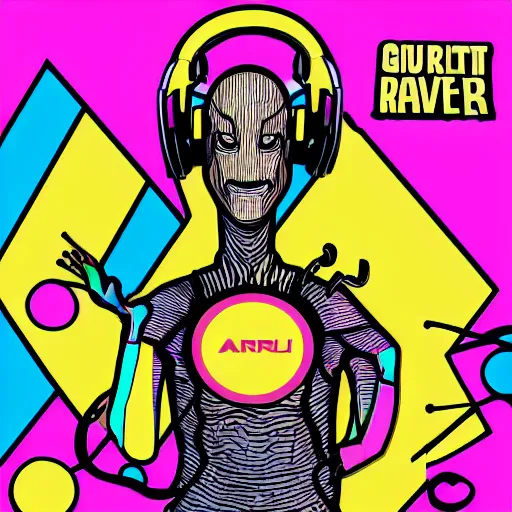 Image similar to svg sticker of a Pop-Wonder Groot-Marvel-Avenger at a rave, spinning records, giant headphones rocking out, wearing headphones, huge speakers, dancing, rave, DJ, spinning records, digital art, amazing composition, rule-of-thirds, award-winning, trending on artstation, featured on deviantart