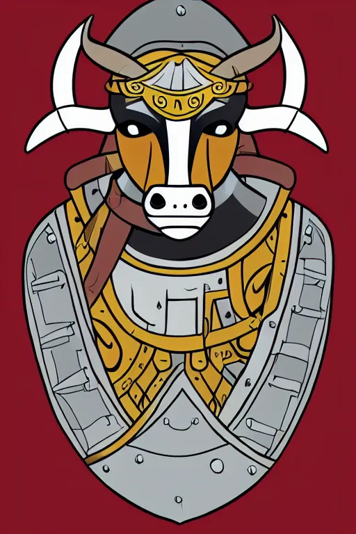 Image similar to Portrait of a bull in a medieval armor, knight, medieval, sticker, colorful, illustration, highly detailed, simple, smooth and clean vector curves, no jagged lines, vector art, smooth