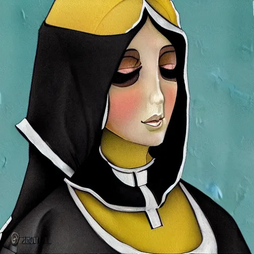 Prompt: beautiful female character inspired by venice carnival and nun | | artwork made by greg rutswork and lois van barlee