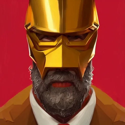 Image similar to a painted portrait of a middle-aged man in a golden suit, D&D, sci-fi, elegant, hopeful, muscular, highly detailed, digital painting, artstation, concept art, smooth, sharp focus, illustration