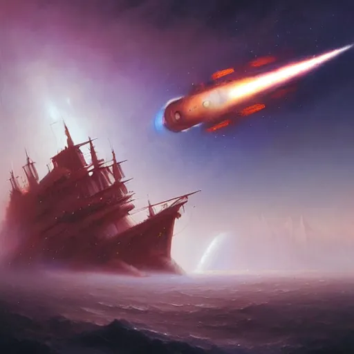 Prompt: ''cinematic shot of an spaceship being hit by a rocket and has to evacuate from the ship made by ivan aivazovsky, peter mohrbacher, greg rutkowski volumetric light effect broad light oil painting painting fantasy art style sci - fi art style realism premium prints available artwork unreal engine