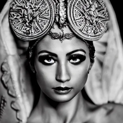 Image similar to gorgeous portrait of a demon woman, intricate detail and composition, highly symmetric, Leica Vario-Elmar-S 30-90mm f/3.5-5.6 ASPH