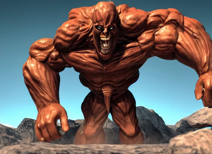 Prompt: evil very very big titan muscular rock god named baxvel, unreal engine