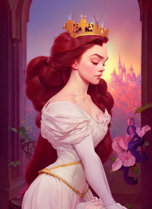 Image similar to portrait of disney sleeping beauty, intricate, elegant, highly detailed, my rendition, digital painting, artstation, concept art, smooth, sharp focus, illustration, art by artgerm and greg rutkowski and alphonse mucha and uang guangjian and gil elvgren and sachin teng, symmetry!!