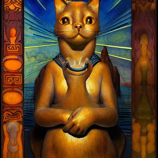 Image similar to masterpiece cloisonne cat sculpture, by annie swynnerton and diego rivera and nicholas roerich and jean delville and charlie bowater, symbolist, dramatic lighting, god rays, art brut, rich colors, smooth sharp focus, extremely detailed, adolf wolfli and ( donato giancola and bilibin )