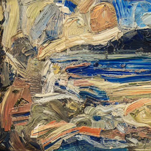 Image similar to oil paint impasto relief, beautiful italian beach scene, multi layered thick brush marks, some splattered paint, in the style of lucian freud and frank auerbach