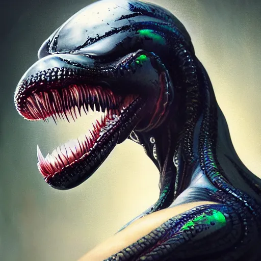 Image similar to portrait of venom, intricate artwork, concept art, octane render, deviantart, cinematic, key art, hyperrealism, iridescent accents, portrait photograph, nikon 3 5 mm, photograph by greg rutkowski