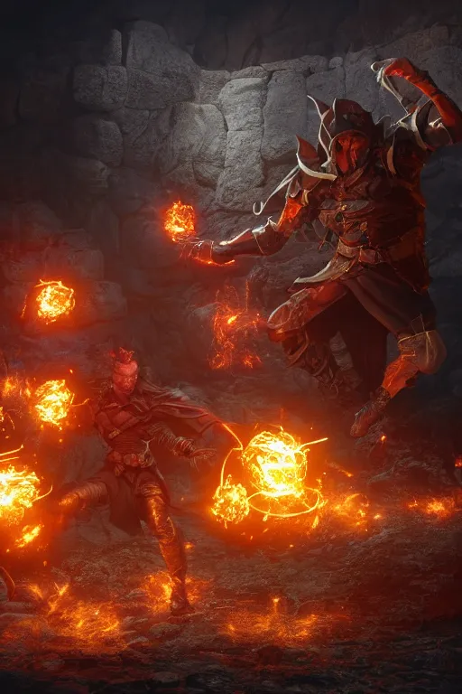 Image similar to concept art of a fireball spell in the artstyle of a dungeons and dragons campaign, highly detailed, sharp focus, ambient lighting, octane render, 8k