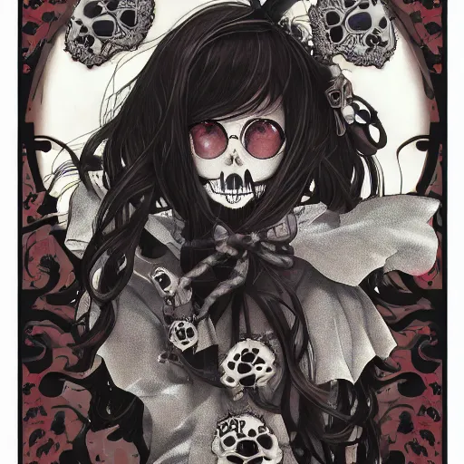 Image similar to portrait of a manga anime girl skull face detailed highres 4k by Trevor Brown and James Jean pop art nouveau