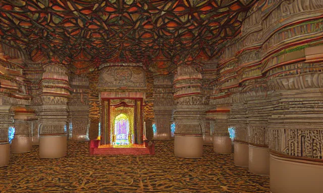 Image similar to 3d Fractal hindu temple mosque interior, dmt, shiny