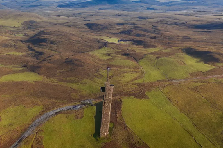 Prompt: aerial photography, scotland, dragon race, dusk