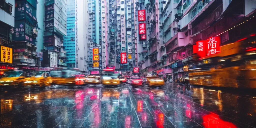 Image similar to rainy Hong Kong downtown city street