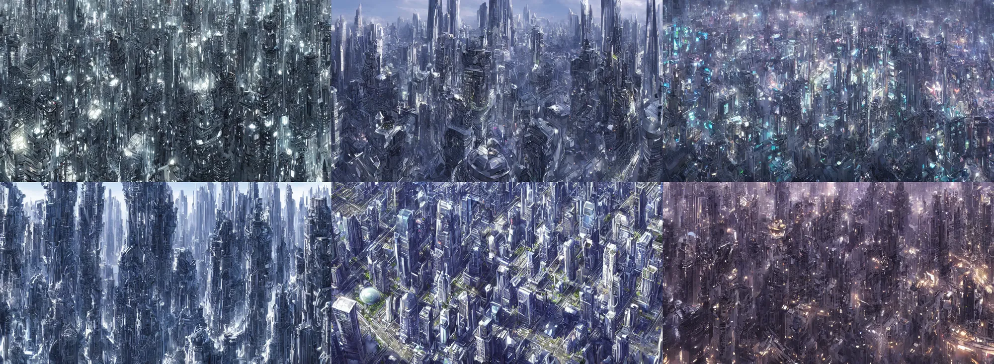 Prompt: Futuristic looking city by Gary Meyer, 4k, high details