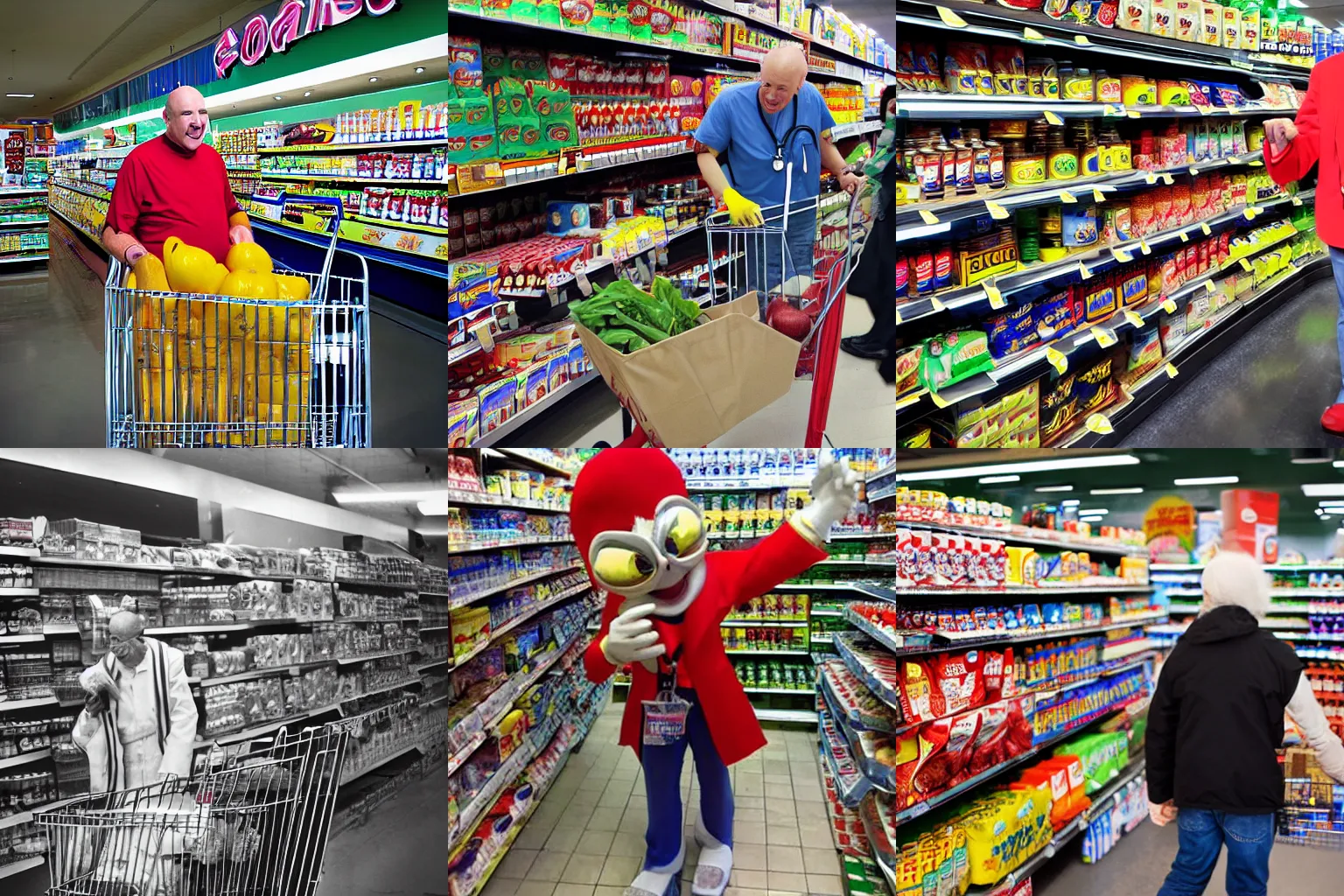 Prompt: Dr. Eggman shopping for groceries, photograph