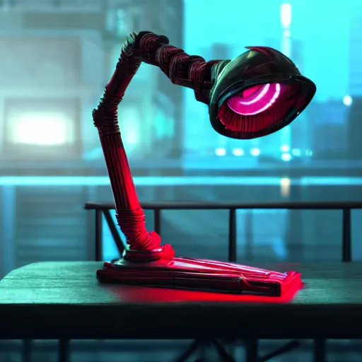 Image similar to cyberpunk red neon arm prostetic on an iron table, octane render, 3D, hard backlight, bokeh, !!!award-winning!!!