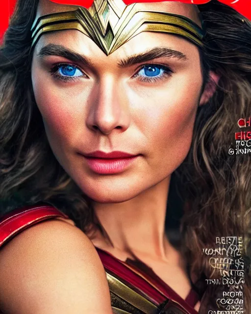 Prompt: Chris Hemsworth dressed as Wonder Woman, Vogue cover photo, realistic face, detailed face, highly detailed, professional photo