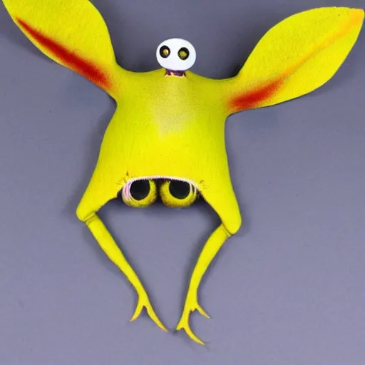 Image similar to a humanoid stop motion rosy maple moth squid hybrid puppet designed by tim burton