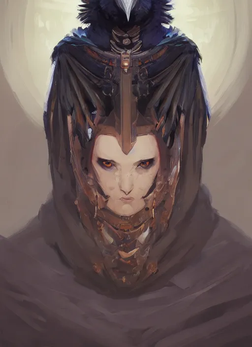 Image similar to anthropomorphic raven robot portrait, cloak, game design fanart by concept artist gervasio canda, behance hd by jesper ejsing, by rhads, h. r. giger, makoto shinkai and lois van baarle, ilya kuvshinov