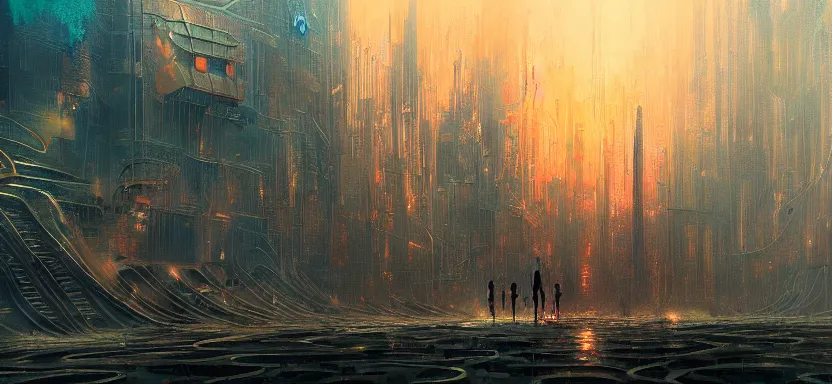 Image similar to beautiful masterpiece painting of a dystopian city under the sea, grunge cyberpunk, by Remedios Varo and Anato Finnstark and Greg Rutkowski, artgerm, 8k,