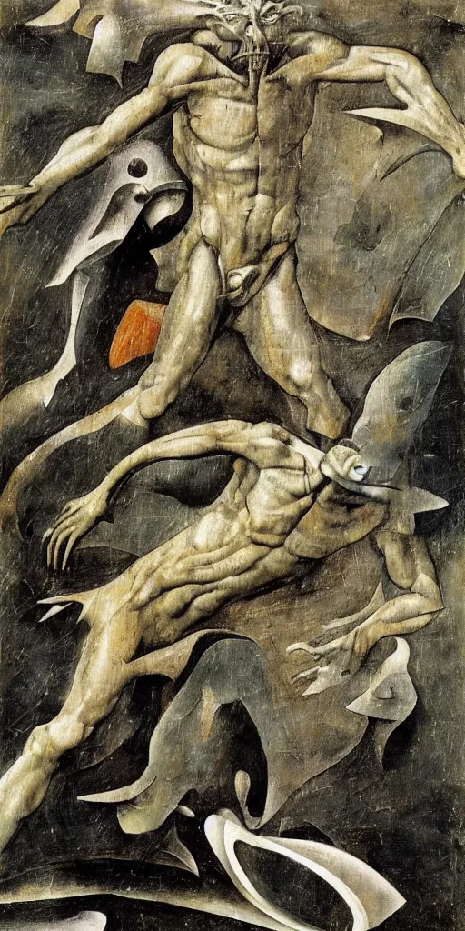 Prompt: the silver surfer by hieronymus bosch, highly detailed, realistic, abstract background, action pose