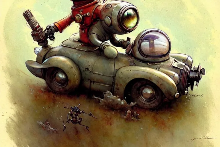 Image similar to adventurer ( ( ( ( ( 1 9 5 0 s retro future robot mouse explorer vehical. muted colors. ) ) ) ) ) by jean baptiste monge!!!!!!!!!!!!!!!!!!!!!!!!! chrome red