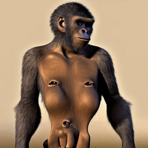 Image similar to modern humans meeting australopithecus afarensis, scientists, savanna, proto - humans