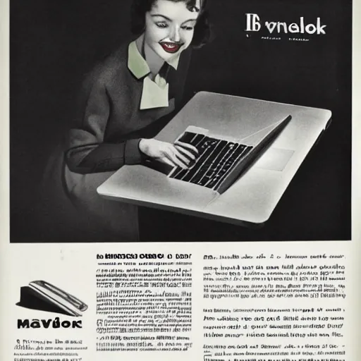 Prompt: MacBook pro advertisement in 1950s,