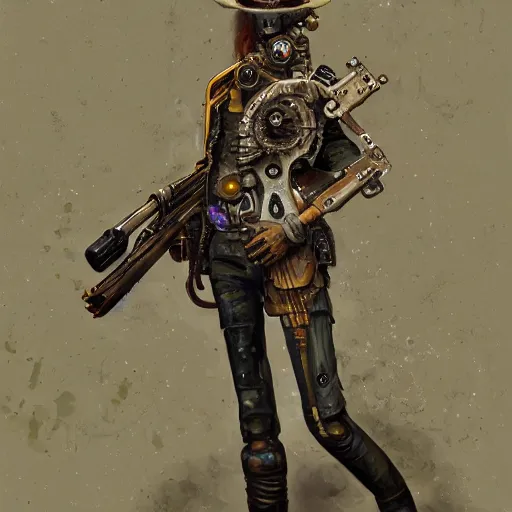 Image similar to a steam punk cyborg holding a 1 2 gauge shotgun highly detailed, digital painting, artstation, concept art, smooth, sharp focus, illustration, art by lucian freud