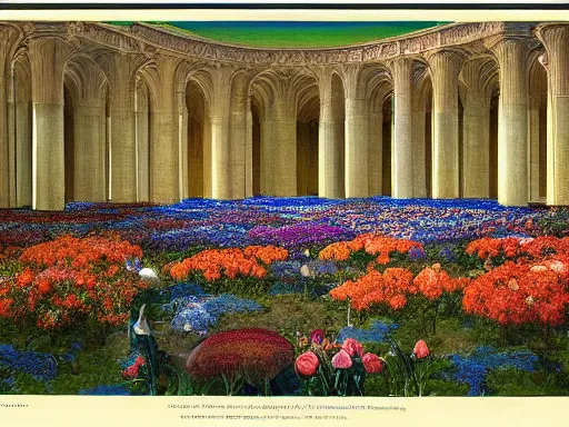 Image similar to A Beautiful View of the Grand Temple of Flowers, by Elihu Vedder and Arthur von Ferraris, cinematic