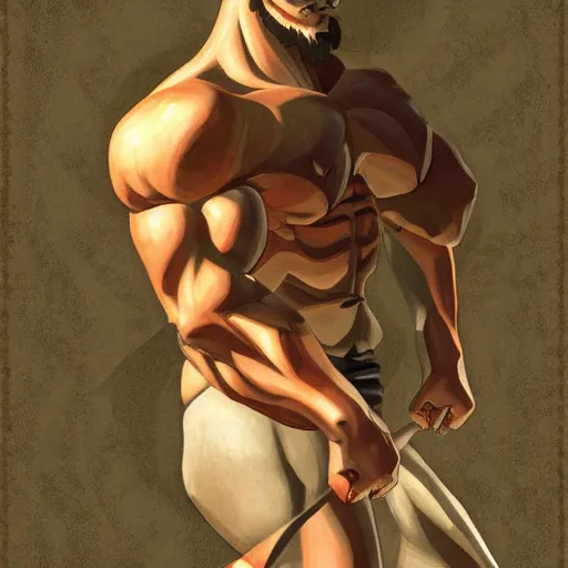 Prompt: bull headed muscular man by studio ghibli, digital art, classical art, sharp focus