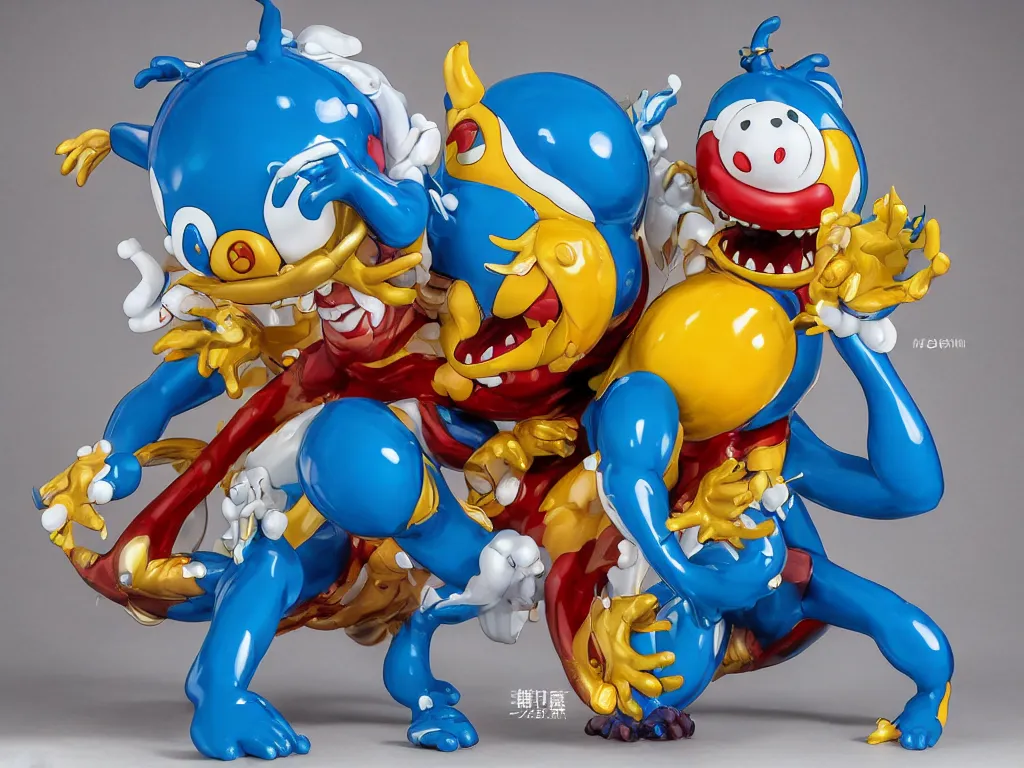 Image similar to Jeff Koons Doraemon Dorami Street Sharks Venom Galaxy Rangers Fractal Dragon statue, in the style of Hajime Sorayama, Max Fleischer, Boris Vallejo, Syd Mead