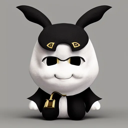 Image similar to cute fumo chibi plush imp, black and white with hearts, wearing the golden pauldron of the king in yellow, soft shadow, vray