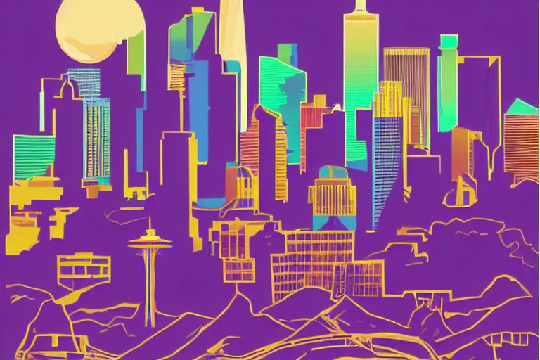 Image similar to !! vector art!! seattle in a sunny day, artwork by tooth wu, colorful contrast,!!!! very coherent!!!!, dark shadow, thick lineart