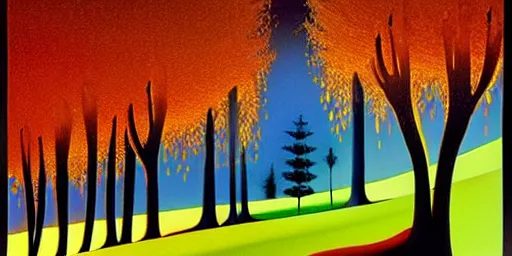 Image similar to twisted night landscape, magical realism, storybook realism, fantasy, by eyvind earle