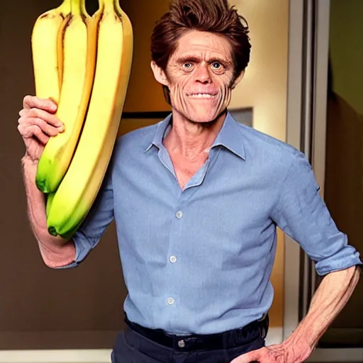 Prompt: willem dafoe holding a big banana