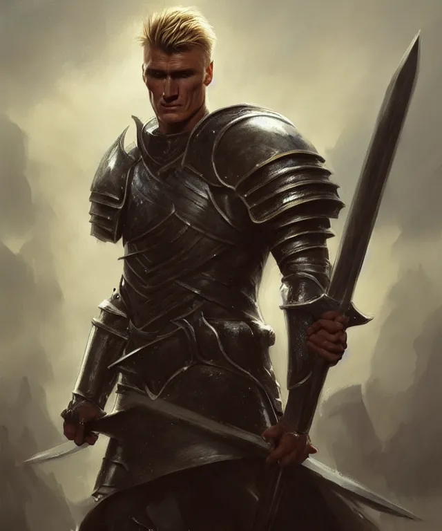 Image similar to a ( fantasy comic ) ( cover art ) portrait of a valiant knight who looks like ( young dolph lundgren ), oil painting by greg rutkowski and serhiy krykun and artgerm, photorealistic, d & d, highly detailed!, hd, 4 k, trending on artstation