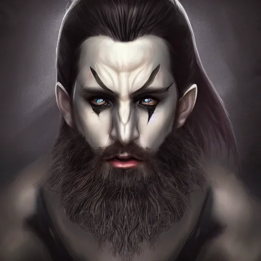 Prompt: Dark Fantasy portrait painting of a dark elf vampire man with a goatee beard, cgsociety, trending on artstation !