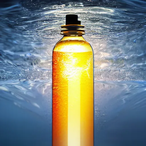 Prompt: a human head in a bottle in water art manipulation shape, on the ocean water, futuristic, glowing, hyper realistic, ray tracing, realistic water splashes, sharp focus, long shot, 8 k resolution, cinematic, photoshop art