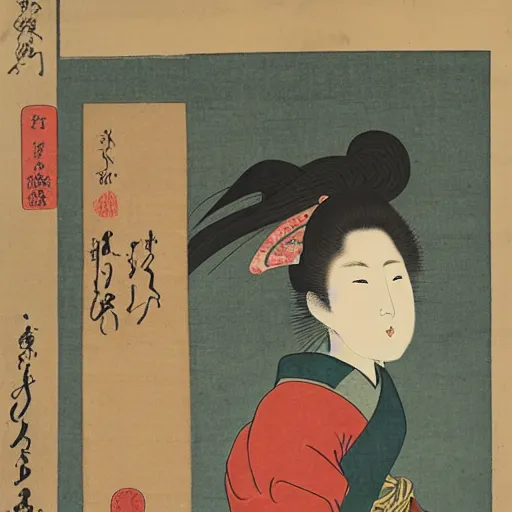 Prompt: portrait of a beautiful female ranger, upper body, ukiyo-e