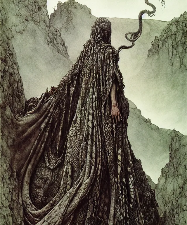 A detailed snakewoman stands among the hills. Wearing | Stable ...