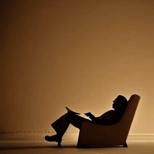 Prompt: old fatman sitting on chair reads book, light stubble, cinematic, dramatic