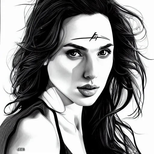 Prompt: illustration of the beauty gal gadot, done by john reuss