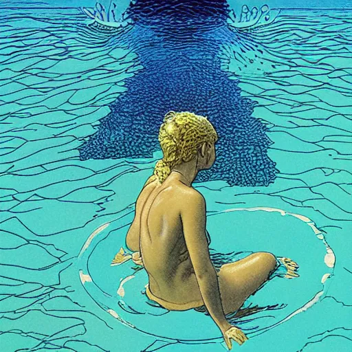 Image similar to swimming in thoughts, by moebius, award - winning art