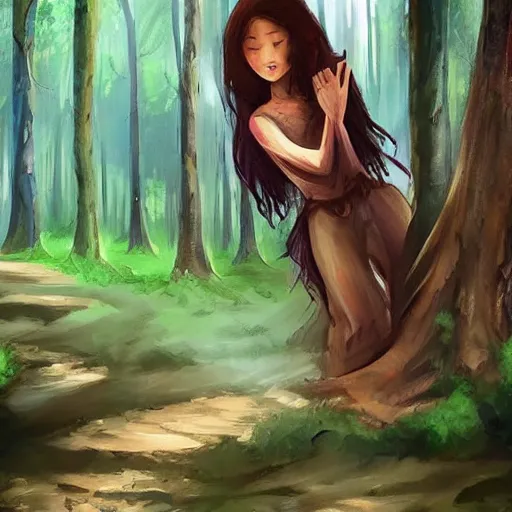 Image similar to forest trees https://media.discordapp.net/attachments/1005597369187958895/1006585564142776320/a_beautiful_fantasy_woman_makes_camp_under_a_large_mushroom_moss_dewdrops_rainstorm_watercolor_dramatic_lighting_cinematic_establishin_-H_704_-n_9_-i_-s_150_-S_664894794_ts-1660000276_idx-2.png