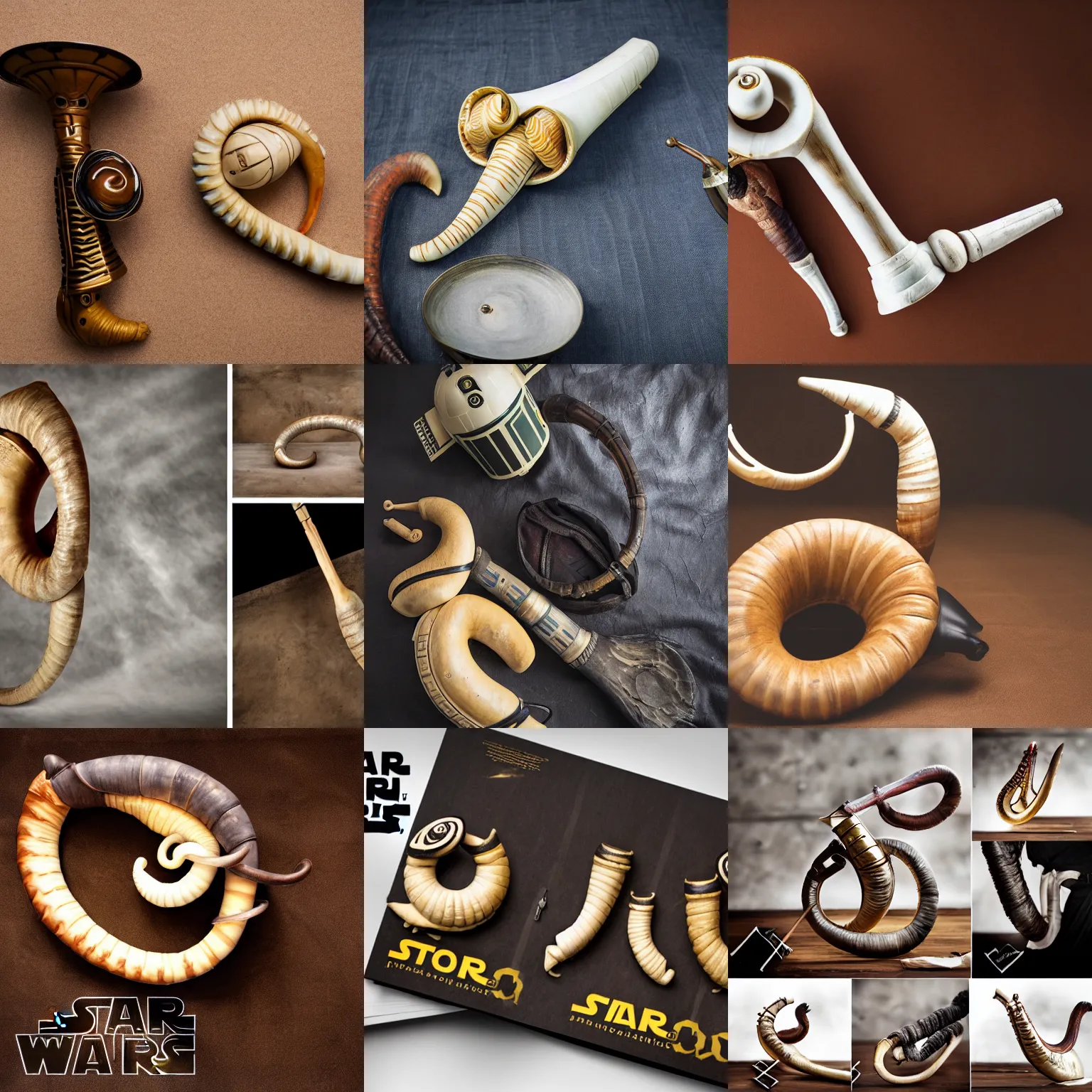 Prompt: Shofar themed to Star Wars, product photography