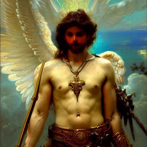 Image similar to saint michael the angel. highly detailed painting by gaston bussiere, greg rutkowski 8 k