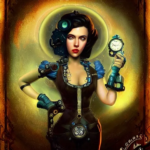 Prompt: lofi underwater bioshock steampunk portrait of scarlett johansson, octopus, digital art, Pixar style, by Tristan Eaton Stanley Artgerm and Tom Bagshaw.