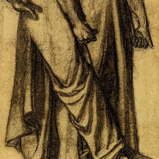 Prompt: two renaissance men holding hands sketch by Leonardo Da Vinci with white highlights