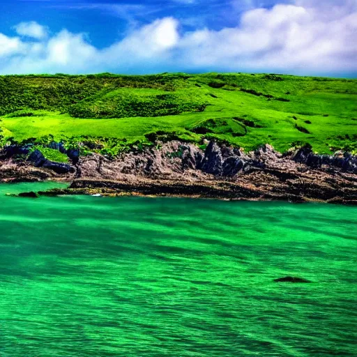 Prompt: green green green beach, green ocean, green sky, photography